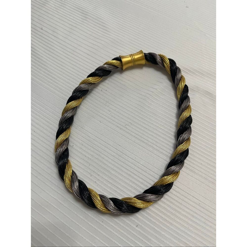 Valerie Peyton Horn VPH Black Gold Seed Bead Twist Necklace